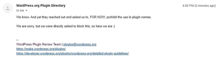 Screenshot of email from WordPress Screenshot of email from WordPress