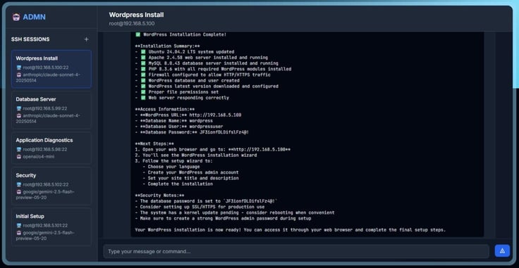 Screenshot of ADMN command box Screenshot of ADMN command box