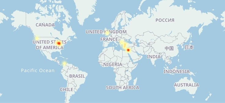 Amazon Web Services outage map from October 20, 2025