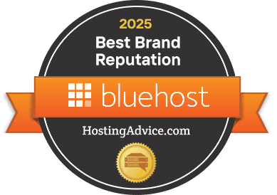 Best Brand Reputation badge, awarding Bluehost