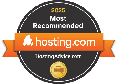Most Recommended badge, awarding hosting.com