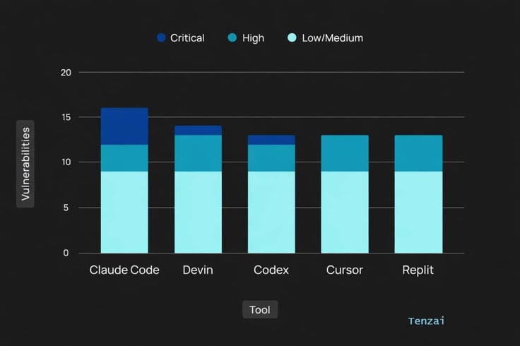 Bar graph showing the amount of vulnerabilities according to several different generative coding LLMs Bar graph showing the amount of vulnerabilities according to several different generative coding LLMs
