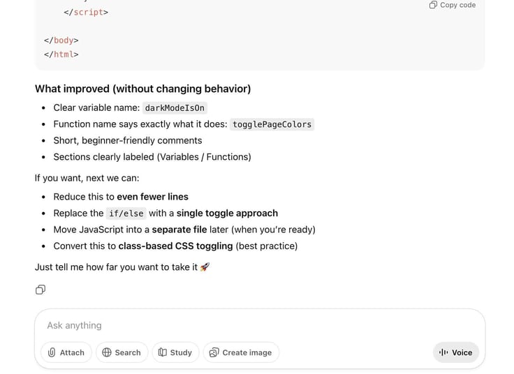 Improving, cleaning and simplifying ChatGPT code to make an index html local file. 