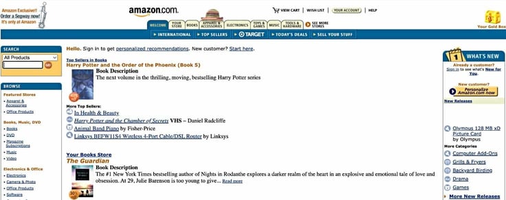 A screenshot of Amazon.com from 2003 A screenshot of Amazon.com from 2003