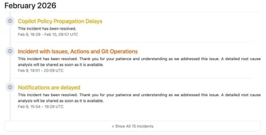 Screenshot of GitHub Status updates