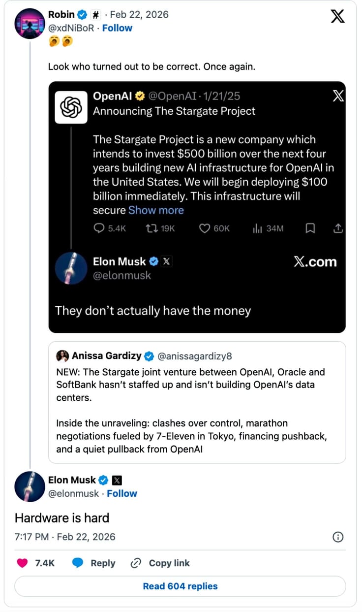 Screenshot of X threads between OpenAI and Elon Musk