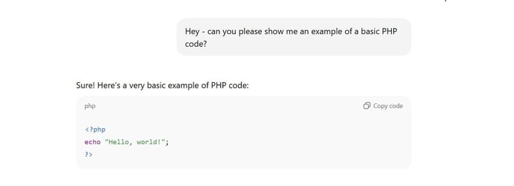 Screenshot showing an example of the simplest working PHP script
