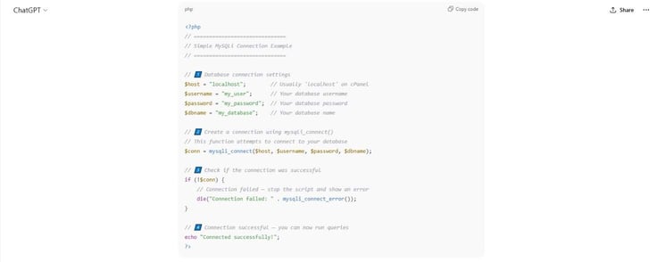 mysqli_connect(...) or PDO(...). These database connections are the links between your PHP script and data stored in a database