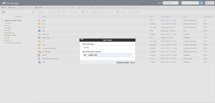 creating a test folder to keep your main site clean