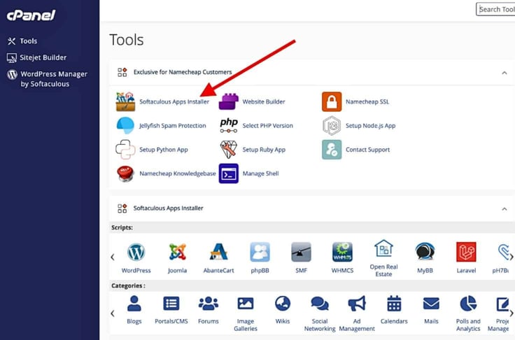 Click Softaculous Apps Installer uner cPanel - Tools section.