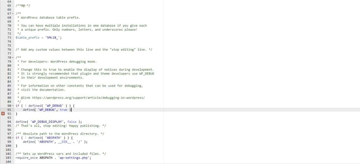Looking up WP_DEBUG line 91 code and turing true to false. 