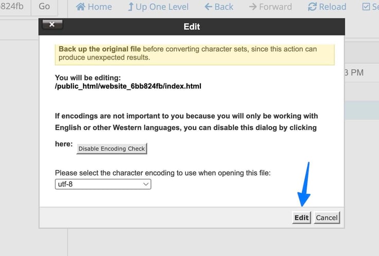Blue arrow pointing to edit button again 
