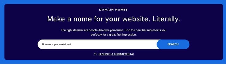 Purchase a domain option - search for ideas in this search bar
