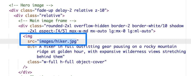 selected pasted image path with "images/hiker.jpg" image folder route