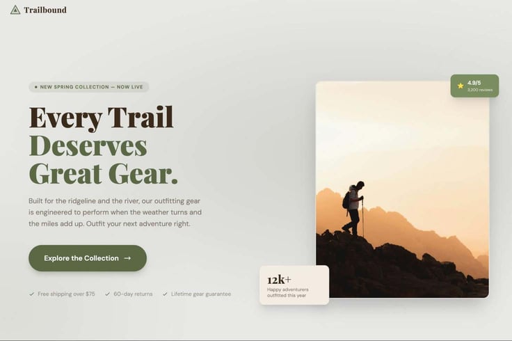 The hiker image populates on the landing page