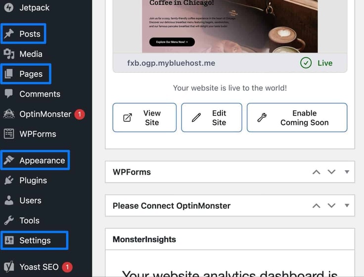 This is your control center to manage it all: posts, media, pages, appearance, etc. This is your control center to manage it all: posts, media, pages, appearance, etc.