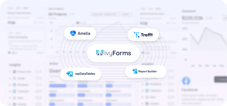 Illustrative concept of IvyForms surrounded by other plugins, including wpDataTables Illustrative concept of IvyForms surrounded by other plugins, including wpDataTables