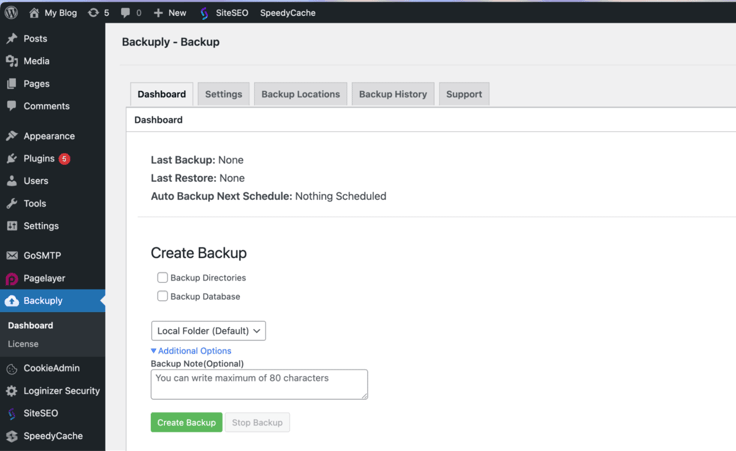 On WordPress admin cPanel click Backuply listed on the left sidebar. 