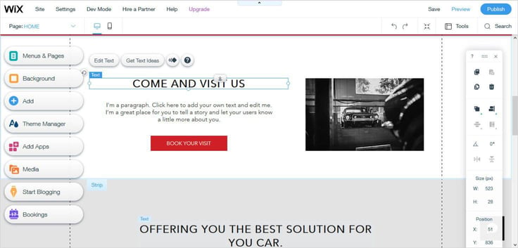 A screenshot of Wix's old drag-and-drop builder from 2021
