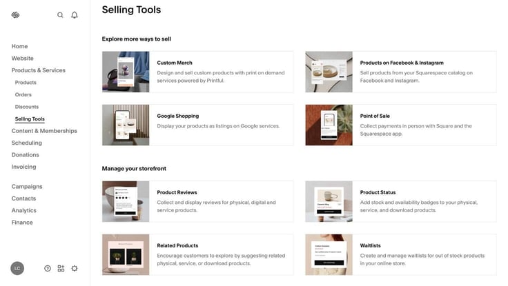 Squarespace selling tools and channels