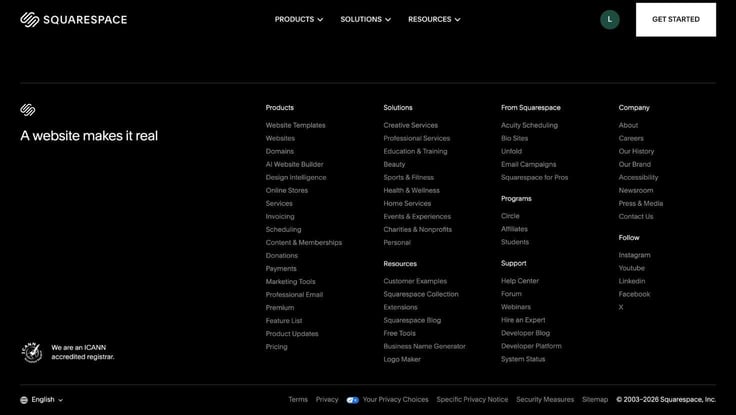 Squarespace footer