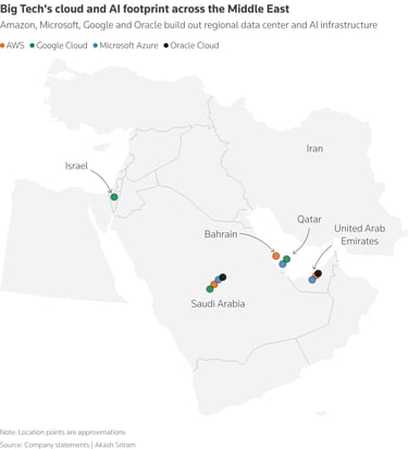 Map of AWS, Azure, GCP, and Oracle's data centers in the Middle East