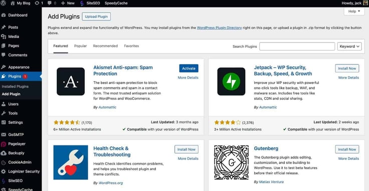 click Upload Plugin to add plugin to WordPress