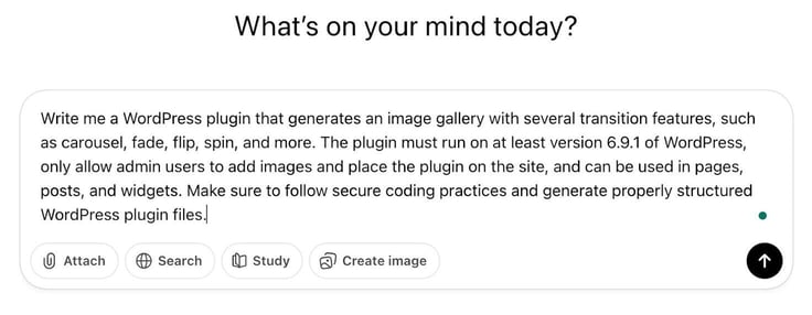prompt to interact with ChatGPT to create our gallery plugin.