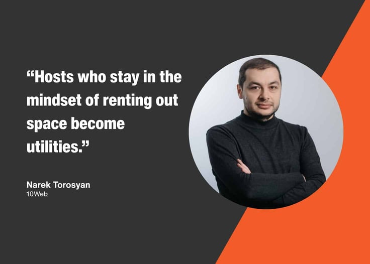 Quote graphic featuring Narek Torosyan of 10Web warning that hosting providers who only rent out server space risk becoming commoditized utilities. Quote graphic featuring Narek Torosyan of 10Web warning that hosting providers who only rent out server space risk becoming commoditized utilities.