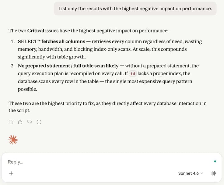 A Claude AI follow-up prompt to refactor a code set to narrow highest negative impact on performance 