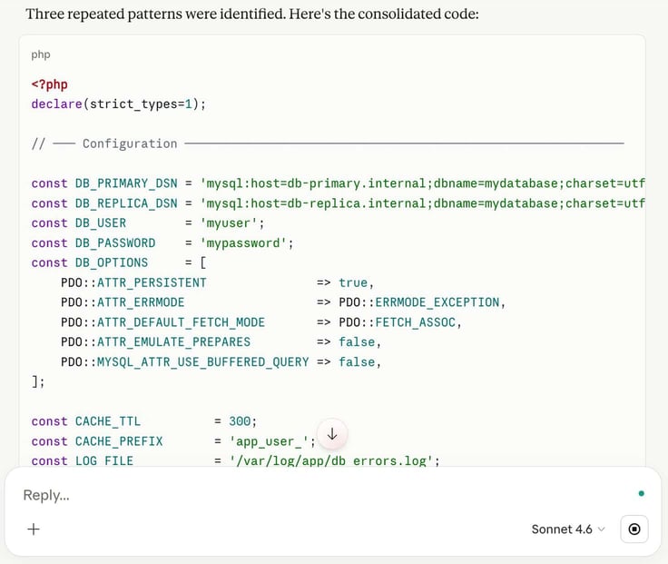 A Claude AI prompt to refactor a code set to consolidate repeated patterns