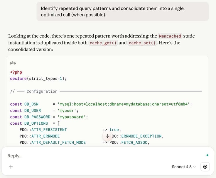 A Claude AI prompt to refactor a code set to Identifying query patterns.