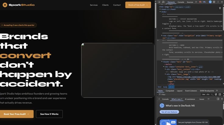 The process of adding a photo and editing the site path for an AI generated website