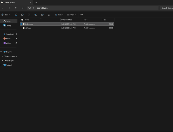 Placing the AI generated code in the correct folder index.html