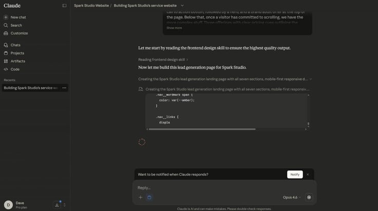 Building a Project with Claude to make a website from scratch- prompting.