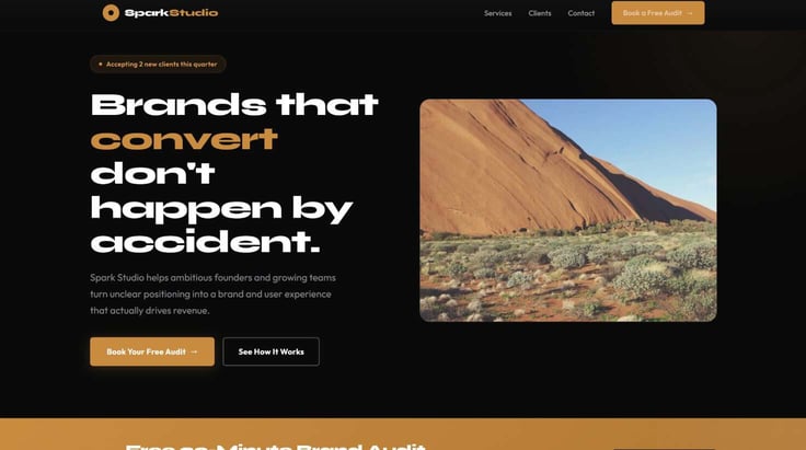 above the fold for a business consulting website - landing page
