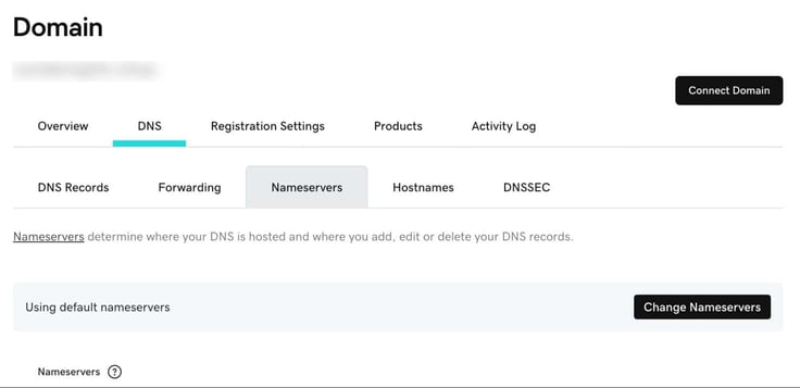 Nameservers window open under DNS tab, in "Domain"