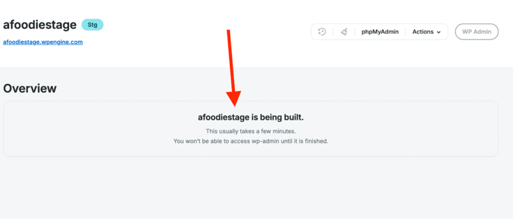 website example "afoodiestage" is being built notification 