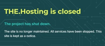 Screenshot of the.hosting's homepage, which says it is closed