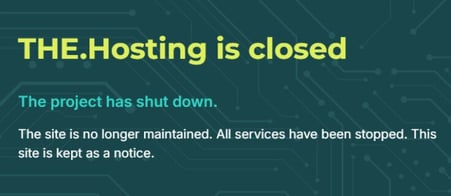 Screenshot of the.hosting's homepage, which says it is closed