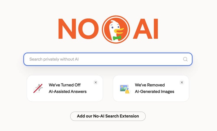 Screenshot of noai.duckduckgo.com homepage