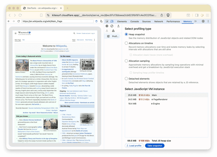 Screenshot of Cloudflare's Kitesurf Playground showing a webpage rendered by Kitesurf alongside developer inspection tools. Screenshot of Cloudflare's Kitesurf Playground showing a webpage rendered by Kitesurf alongside developer inspection tools.