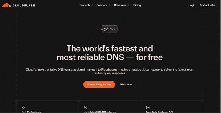 Cloudflare's public marketing page on a black background, headlined Cloudflare's public marketing page on a black background, headlined
