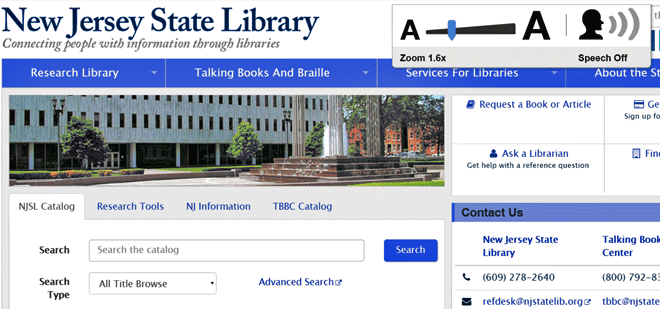 The New Jersey State Library enables sitecues® use on their shared computers and website