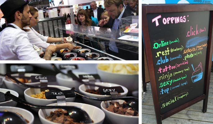 Collage of Sedo's frozen yogurt booth