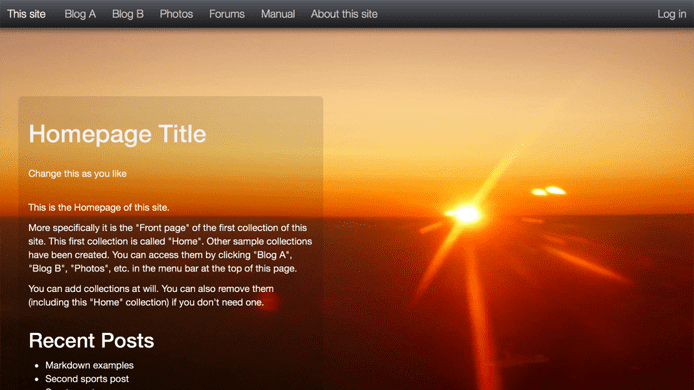 Seamless Site Creation Screenshot of a b2evolution site