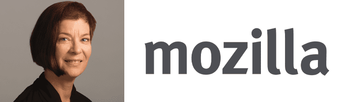 Mozilla Builds A Better Web Mitchell Baker's headshot and Mozilla logo