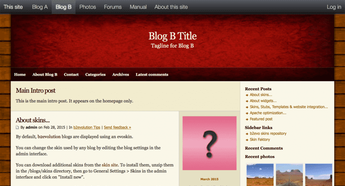 b2evolution's Multiple Blog Capabilities Screenshot of a b2evolution blog page