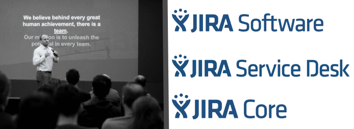 Atlassian's Purpose-Built JIRA Suite Photo of Atlassian user presentation and JIRA logos