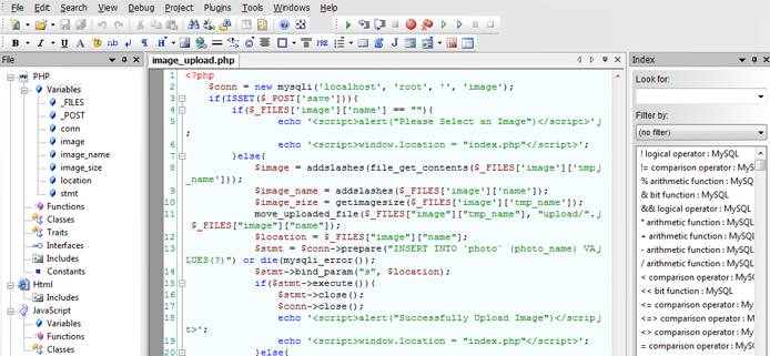 Screenshot of CodeLobster IDE interface